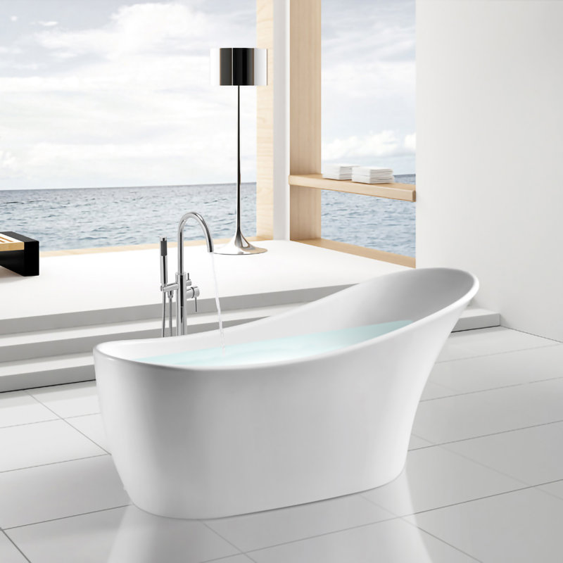 AKDY 59" x 26" Freestanding Soaking Fibreglass Bathtub Wayfair.ca